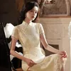 エスニック服豪華な女性レースセクシーなQipao exquisite Ladiesイブニングパーティードレスチャイニーズスタイルガールデイリーチョンサムヴィンテージガウン