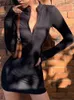 Robes de soirée Macheda élégant automne hiver noir robe moulante femmes col roulé mince côtelé tricoté à manches longues mini robe robe 230508
