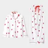 Kvinnors sömnkläder Strawberry Print Cotton for Women 2st Winter Pink Pure Pyjamas Suit Korean Pyjamas Femme Söt pijama -uppsättning