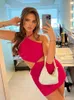 Casual Dresses VC Woman Sexig Bow Backless Design Cut Out Sleeweless Hot Pink Halter Party Club Wear Cocktail Bandage Mini Dress Vestidos Z0506