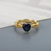 Clusterringen Luxe blauw stenen hart voor vrouwen Sliver kleuren paar wiet ring schattige vinger sieraden cadeau vriendin