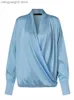 Kadınlar bluz gömlekleri kadın saten sargı gömlekleri 2023 moda derin v boyun bluzları gündelik zarif katı uzun kollu üst tunik blusas feminina t230508
