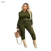 Kvinnors tvåbitar byxor Kvinnor Trackdräkt Solid Color Hoodies Sweatshirt Set Workout Jumpsuit Långärmad Crop Top Autumn Jogging Set