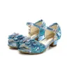 Płaskie buty Sandały dla dziewcząt Wesela Crystalicznie wysokie obcasy Bankiet różowy złoty błękit brokat skórzany motyl