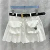 Plus size Dresses Designer Women Pleated Dress Mini Skirt With Belt Workwear Pocket Letter Embroidery High Waist Short Ladies Party Sexy Skirts MGF1