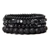 Kedja mode natursten pärlor män armband flerskikt svart lava onyx charm punk armband kvinnliga smycken par gåva 230508