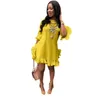 デザイナーセクシードレス夏の女性プラスサイズ3XLショートスリードフリルドレスソリッドルーズサンドレスY2Kストリートウェアパーティークラブ摩耗卸売服9815-1