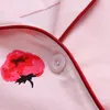 Kvinnors sömnkläder Strawberry Print Cotton for Women 2st Winter Pink Pure Pyjamas Suit Korean Pyjamas Femme Söt pijama -uppsättning