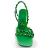 Sandalet Yeşil Kadın Ayakkabı Seksi Yüksek Topuklular Zincir Lüks Stiletto Ladies Pompalar Yaz Açık Ayak Slingbacks 230508