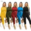 Kvinnors tvåbitar byxor Kvinnor Trackdräkt Solid Color Hoodies Sweatshirt Set Workout Jumpsuit Långärmad Crop Top Autumn Jogging Set