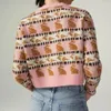 Malhas femininas Primavera Autumn Autumn Roupas femininas rosa jacquard triwneck single pedassted manga comprida Cardigan Cardigan fofo doce feminino