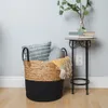 Set of 2 Round Storage Basket, Braided Seagrass Cotton Rope XL LG , Natural Black