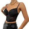 Camisoles Tanks Xingqing Sexy Women Bodycon Crop Tops Black Lace Hem Plissé Cropped Tank Voir à travers les vêtements pour l'été Clubwear 230508