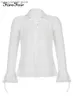 Women's Blouses Shirts Forefair 2021 Autumn Women Sexy T Shirts Vintage Fashion V Neck Button Y2k See Through White Casual Long Sleeve Top Ladies T230508