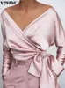 Женские блузкие рубашки Vonda Женская модная блузка 2023 Элегантная рубашка Сплошная сексуальная V Sece Tops Spring с длинным рукавом.