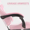 Ferghana Pink Gaming krzesło z podnóżem, ergonomiczne krzesła biurowe i masaż poduszka lędźwiowa, obrotowa skórzana gier krzesła, szpilka, szpilka
