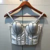 Camisoles Tanks Cupnaya手作り女性キラキラディアマンテクロップトップセクシーな腕立て伏せBustier Clubwearショートコルセットブラレットインナーチューブベストブラックホワイト230508