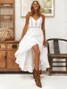 Casual Dresses Ruffle Dress White Lace Beach Women Summer Long Party Linen Sundress Robe Longue Boheme Boho Vintage Dames Jurken