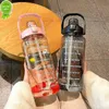 New 2 Liter Sports Water Bottle with Straw Men Women Fitness Water Bottles Outdoor Cold Water Bottlesc with Time Marker Drinkware