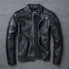 Men's Leather & Faux Top Layer Slim Fit Stand Collar Motorcycle Suit Soft Cowhide Large Size Jacket Fashion