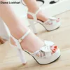 Sandały Kobiety Lato koronki Bow Buty Buty Fish Fish High Obcowanie Ladys Platforma Sandały Even Emin White Dress Wedding Kobieta Zapatos de Mujer 230508