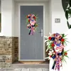 Dekorativa blommor välkomna dörr Garland randig mönster Front Wreath US Memorial Day Hanging Ornament