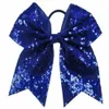 Acessórios para cabelos de cabeça de cabeça 12pcs 7,5 "Bling Sparkly Glitter Ligins Pigtail Bows para garotas garotas grandes arcos de torcida com líderes de rabo de cavalo elástico