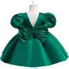 Girl's Dresses Girls Satin Face Tulle Puff Sleeve Dresses Children Vestido Vintage Dark Green Wedding Birthday Party Princess Dress Kid Clothes 230508