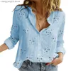 Kvinnors blusar Skjortor Bomull LINEN KVINNS BLOUSE MAP STAR Digital 3D Printing Ladies Lapel Button Cardigan Down Shirt 2021 Summer New Ladies Shirts T230508