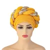 Czapki czapki z czapką dla kobiet plisowana czapka Afrykański kapelusz Arab Arab Arain Wrap Scalf Hidżabs Hair Aso Oke Auto Gele Readymade to noszenie 230506