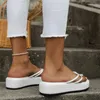 Klänningskor Kvinnors flip flops Slipper Soft Summer Shallow Beach Sandals 2023 inomhus badrumsglas Zapatos muje gummi platt grundläggande designer