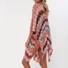 Casual Dresses 2023 V-Neck Batwing Sleeve Tassel Summer Beach Dress Sexy Lace Up Side Split Women Beachwear Cotton Tunic Sarongs N828