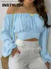 Bluzki damskie koszule kobiety eleganckie boho print bluzka swobodny długi rękaw z latarnią z ramię wąsła koszula żeńska szykowna top letnia tuniki T230508