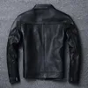 Men's Leather & Faux Top Layer Slim Fit Stand Collar Motorcycle Suit Soft Cowhide Large Size Jacket Fashion