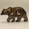 Objets décoratifs Figurines Décoration de la maison en bois évidé Petit loup wapiti et ours brun Statue Figurines Mignon LED Lumière Ornements de bureau 230508