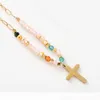 Anhänger Halsketten Vintage Boho Kreuz Halskette 14 Karat vergoldeter Edelstahl für Frauen Reis Perlenkette weibliche Schmuck Geschenke