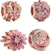 925er Sterlingsilber-Charms für Pandora-Schmuckperlen, Roségold, rosa Gänseblümchen-Charms, passend für Originalperlen
