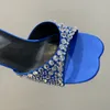 kattungehäl Sandaler Mode strass satin tofflor Metallkant geometrisk klack damsko 6,5 cm hög Klackade skor designer tofflor 35-41 med box damsandal