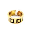 Luxury Designer F Ring Black Enamel Gold Silver Rose Stainless Steel Letter Rings Women Men Jewelry Lady Party Gifts