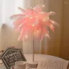 Table Lamps LED Feather Lamp With Remote Control Creative Bedside Night Light Girl Heart Tree Lampshade Bedroom Decor