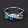 Bröllopsringar Fashion Silver Color Opal Jewelry Engagement Finger For Women Gift Distribution Blue Stone Inställning STORLEK 6-11