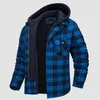 Men's Trench Coats Men's Autumn And Winter Thick Cotton Plaid Long Sleeved Loose Hooded Jacket