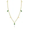 Pendant Necklaces Women Titanium Steel Zircon Heart Droplet Tassel Choker Necklace Gold Plated Stainless Green Set