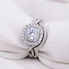 Solitaire Ring She 2pcs Wedding Ring Set Women Genuine 925 Sterling Silver 1.8ct 라운드 컷 AAAAA CZ Jewelry Size 4-13 230508