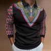 Heren PoloS Autumn African Print Polo Shirt Long Sleeve Polo Shirt Heren Casual retro etnische kleding in Europese maat S-3XL 230506