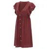 Casual Dresses For Women 2023 Plus Size Ruffle Sleeve V Neck Button Down A Line Swing Party Dress Women's
