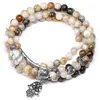 Strand Natural 6mm Bamboo Leaves Onyx Bracelet 108 Prayer Beads Lotus Om Wrist Man Mala Bracelets Women Yoga Jewelry