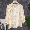 Blouses voor damesoverhemden retro bloem vogel bloemen lantaarn mouw shirt tweedelig set top dames camisas de mujer