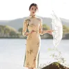 Roupas étnicas estilo chinês Cheongsam Dress Modern Retro Evening de mangas compridas de ponta elegante Mulheres florais elegantes melhoram qipao
