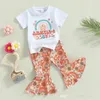 Summer Baby Girls Princess Outfits Söta spädbarnskläder Rainbow Letter Tryckt Kort ärm T-shirt Floral Flare Pants 2st kläder Suit S2200